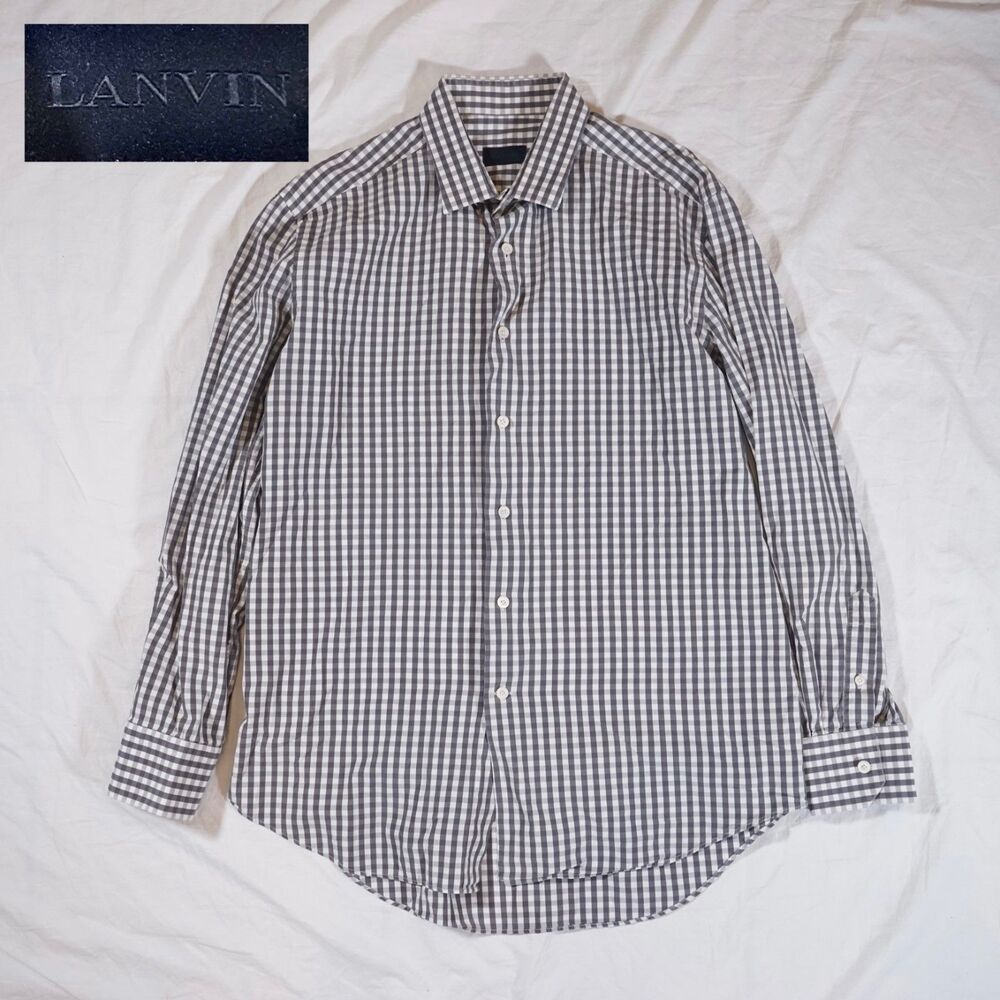 Lanvin Button Up Shirt Gingham Black White Size 16.5